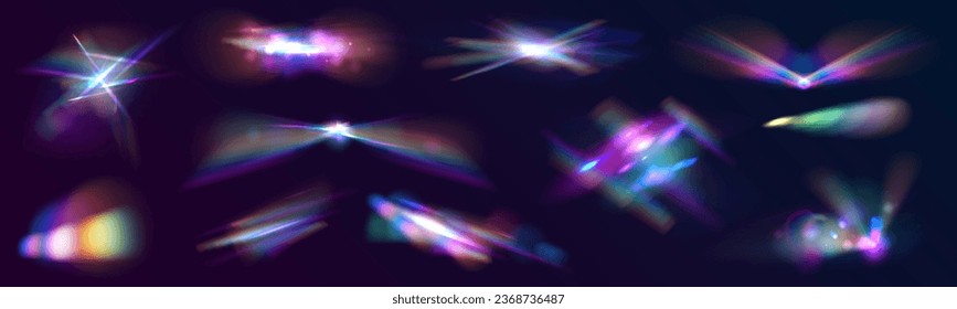 La caída holográfica de los proyectiles de confeti se aísla sobre un fondo transparente. Patrón de refracción de luz transparente para agregar efectos a fondos y objetos. Ilustración vectorial.	