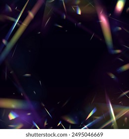 Holographic falling confetti glitters isolated on transparent background. Transparent light refraction pattern for adding effects to backgrounds and objects. Vector illustration.	