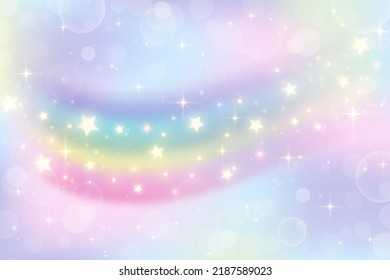 Holographic fantasy rainbow unicorn background  Pastel color sky  Magical landscape  abstract fabulous pattern  Cute candy wallpaper  Vector 
