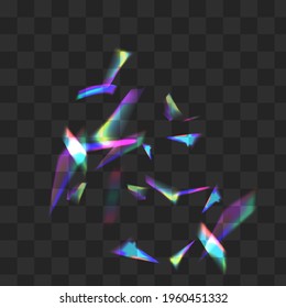 Holographic Flash Vector Transparent Background. Gradient Flare Glint Wallpaper. Light Spectrum Flying Border. Rainbow Overlay Kaleidoscope Illustration.
