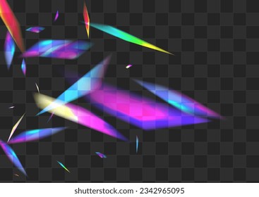 Holographic Flash Vector Transparent Background. Iridescent Blur Falling Texture. Hologram Bokeh Laser Banner. Glow Carnival Flare Brochure.