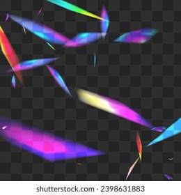 Fondo transparente del vector flash holográfico. Gradiente Bokeh Cool Textura. Folleto de metal de vidrio brillante. Patrón de refracción de papel Holograma.