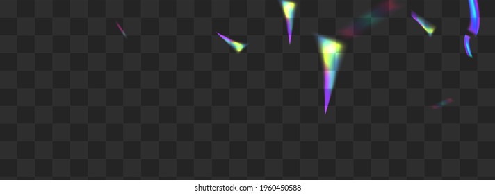 Holographic Flash Vector Transparent Panoramic Background. Gradient Flare Glint Wallpaper. Light Spectrum Flying Border. Rainbow Overlay Kaleidoscope Illustration.