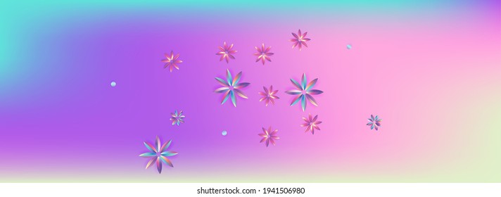 Holographic Flower Graphic Blue Panoramic Background. Rainbow Hibiscus Brochure. Fluid Gradient Banner. Blue and Pink Petal Tropical Poster.