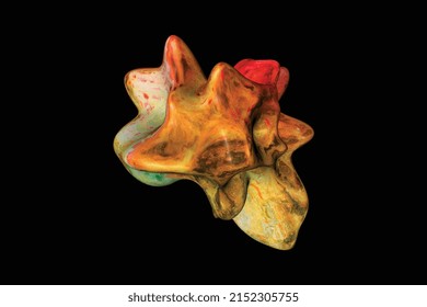 Forma vectorial 3D retorcida de fluido holográfico abstracto para su diseño de moda. Forma brillante de metal cromado para carteles y afiches de diseño. Aislado sobre fondo negro 