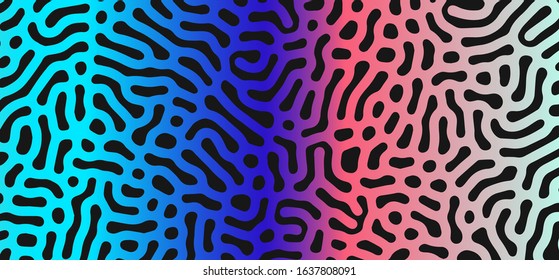 Holographic fluid, drops and blobs on dark background. Psychedelic spiritual background, concept illustration of hallucination or visual illusion.