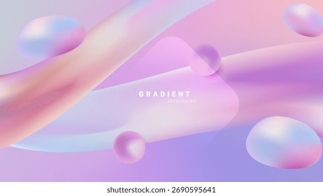 Holographic fluid gradient abstract background with smooth 3d shapes vector.