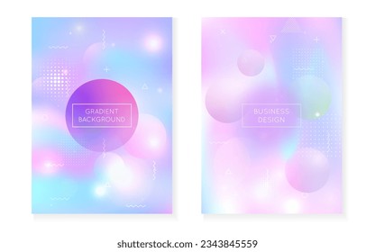 Holographic Fluid. Light Poster. Abstract Pattern. Retro Luminous Magazine. Rainbow Shape. Blue Tech Design. Dynamic Dots. Trendy Flyer. Violet Holographic Fluid