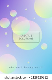 Holographic fluid with radial circles. Geometric shapes on gradient background. Modern hipster template for poster, covers, banners, flyers, report, brochure. Minimal holographic fluid in neon colors.