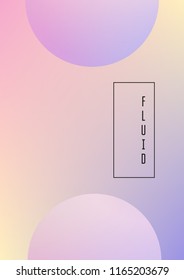 Holographic fluid with radial circles. Geometric shapes on gradient background. Modern hipster template for poster, covers, banners, flyers, report, brochure. Minimal holographic fluid in neon colors.