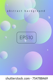 Holographic fluid with radial circles. Geometric shapes on gradient background. Modern hipster template for poster, covers, banners, flyers, report, brochure. Minimal holographic fluid in neon colors.