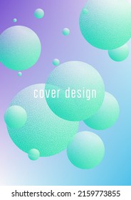 Holographic fluid with radial circles and halftone dots texture. Geometric shapes on gradient background. Modern template for poster, cover, banner, brochure. Minimal holographic fluid in neon colors