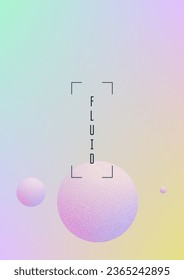Holographic fluid with radial circles and halftone dots texture. Geometric shapes on gradient background. Modern template for poster, cover, banner, brochure. Minimal holographic fluid in neon colors