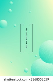 Holographic fluid with radial circles and halftone dots texture. Geometric shapes on gradient background. Modern template for poster, cover, banner, brochure. Minimal holographic fluid in neon colors