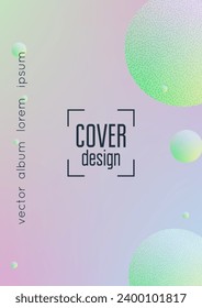 Holographic fluid with radial circles and halftone dots texture. Geometric shapes on gradient background. Modern template for poster, cover, banner, brochure. Minimal holographic fluid in neon colors