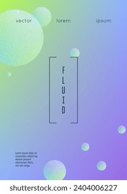 Holographic fluid with radial circles and halftone dots texture. Geometric shapes on gradient background. Modern template for poster, cover, banner, brochure. Minimal holographic fluid in neon colors