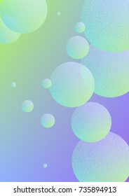 Holographic fluid with radial circles and halftone dots texture. Geometric shapes on gradient background. Modern template for poster, cover, banner, brochure. Minimal holographic fluid in neon colors
