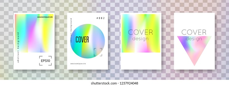 Holographic fluid set. Abstract backgrounds. Plastic holographic fluid with gradient mesh. 90s, 80s retro style. Iridescent graphic template for placard, presentation, banner, brochure.