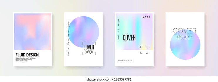 Holographic fluid set. Abstract backgrounds. Bright holographic fluid with gradient mesh. 90s, 80s retro style. Pearlescent graphic template for placard, presentation, banner, brochure.