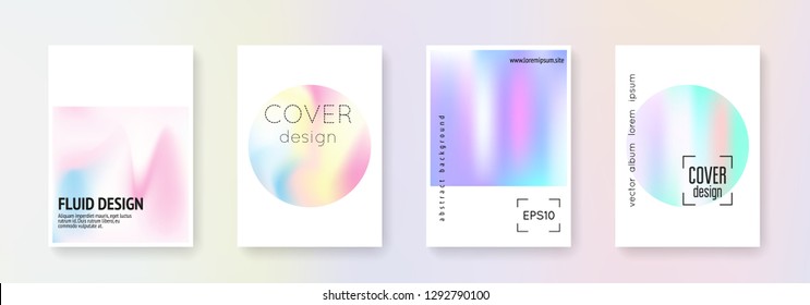 Holographic fluid set. Abstract backgrounds. Hipster holographic fluid with gradient mesh. 90s, 80s retro style. Pearlescent graphic template for book, annual, mobile interface, web app.