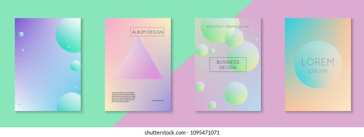 Holographic fluid set with circles. Geometric shapes on gradient background. Modern hipster template for placard, presentation, banner, flyer, brochure. Minimal holographic fluid in neon colors.