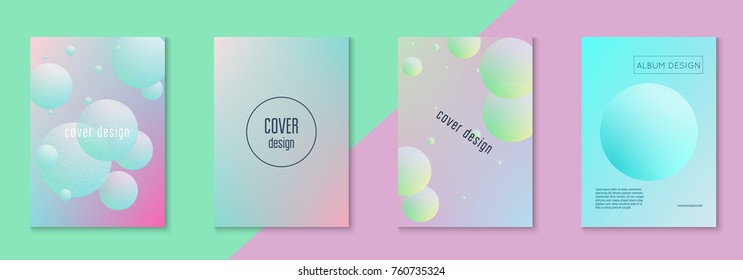 Holographic fluid set with circles. Geometric shapes on gradient background. Trendy hipster template for placard, presentation, banner, flyer, brochure. Minimal holographic fluid in neon colors.