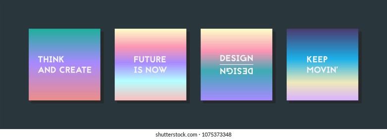 Holographic fluid set. Geometric shapes on gradient background. Trendy hipster template for card, presentation, banner, flyer, brochure. Minimal holographic fluid in neon colors. Memphis style
