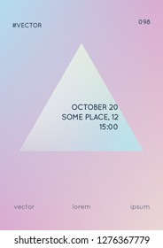 Holographic fluid with triangles. Geometric shapes on gradient background. Modern hipster template for poster, covers, banners, flyers, report, brochure. Minimal holographic fluid in neon colors.