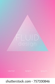 Holographic fluid with triangles. Geometric shapes on gradient background. Modern hipster template for poster, covers, banners, flyers, report, brochure. Minimal holographic fluid in neon colors.
