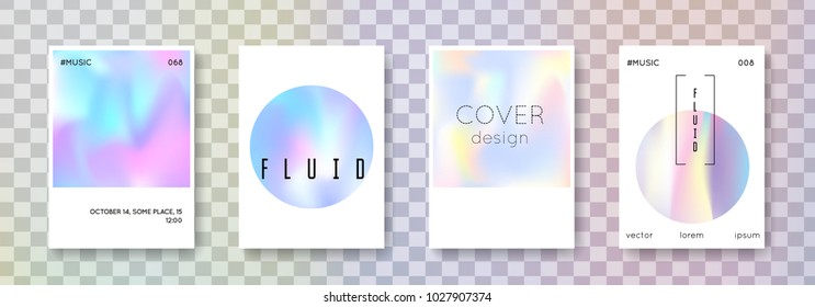 Holographic flyer set. Abstract backgrounds. Futuristic  holographic flyer with gradient mesh. 90s, 80s retro style. Iridescent graphic template for brochure, banner, wallpaper, mobile screen.