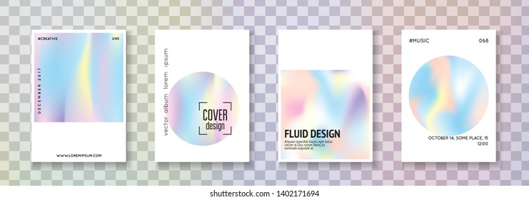 Holographic flyer set. Abstract backgrounds. Neon holographic flyer with gradient mesh. 90s, 80s retro style. Pearlescent graphic template for book, annual, mobile interface, web app.