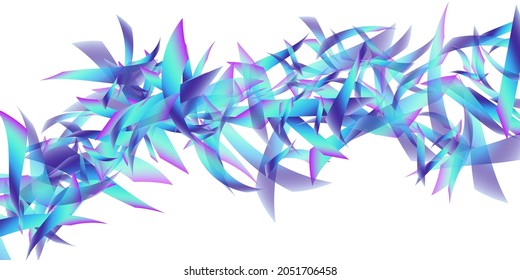Holographic flying confetti glitters isolated on transparent background. Blue violet iridescent overlay texture confetti. Vector festive foil hologram tinsels on white.