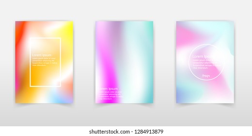 Holographic foil backgrounds set. Multicolor gradient backdrop with holographic foil. 90s, 80s retro style. Iridescent graphic template for brochure, flyer, poster, wallpaper, mobile screen. 