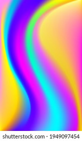 Holographic foil neon color poster. Trendy glitch bright color waves. Blur colorful pattern. Fluid art liquid ink vector illustration
