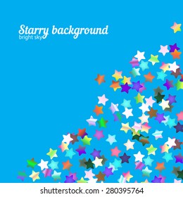 Holographic foil stars glitter on bright background with copy space
