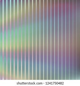 Holographic foil texture effect background. Vector graphic iridescent pattern. Metal vibrant gradient texture. Striped hologram template for cover, brochure, invitation design.