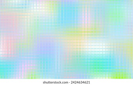 Holographic foil texture. Iridescent glass effect. Rainbow soft gradient. Cute dreamy pattern. Pink blue paper. Sparkle pattern. Vector illustration