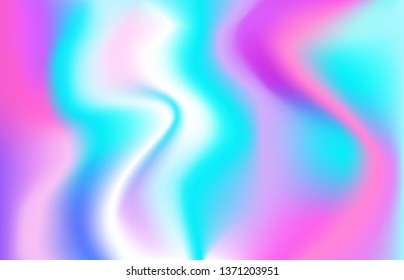 Holographic foil - vector banner background. Rainbow multicolor stylish fashion poster. Smooth wave lines blue, pink, purple colors. Retro 80's neon covers. Technological digital art screen saver