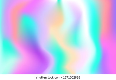 Holographic foil - vector banner background. Rainbow multicolor stylish fashion poster. Smooth wave lines blue, pink, purple colors. Retro 80's neon covers. Screensaver for smartphone, computer screen