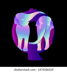 The holographic font of the elephant. Children's font with an elephant. The alphabet elephants