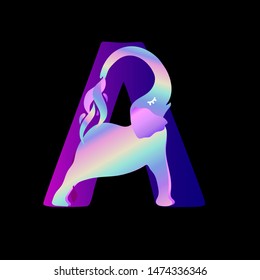 The holographic font of the elephant. Children's font with an elephant. The alphabet elephants