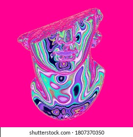 Holographic fragmentary bust in bitmap pixel art style. 