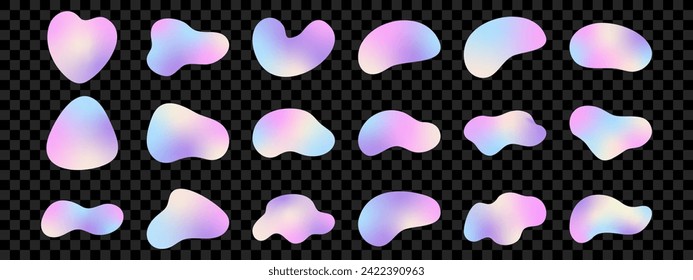 Holographic freeform organic elements. Doodle design shapes.