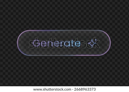 Holographic generate button with a glass effect on a transparent background.