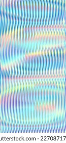 Holographic geometric linear vertical background in neon pastel colors. Psychedelic background for mobile apps, wall art, wallpaper, wall panel, textile, poster, interior decor. 