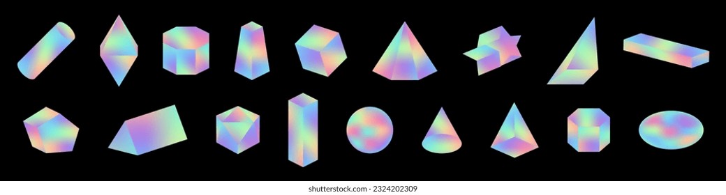 Holographic geometric shapes. Abstract geometric elements. Vector illustration.