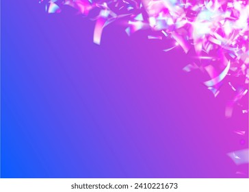 Holographic Glare. Laser Christmas Decoration. Falling Effect. Violet Metal Background. Disco Flare. Holiday Art. Flying Foil. Carnival Glitter. Pink Holographic Glare