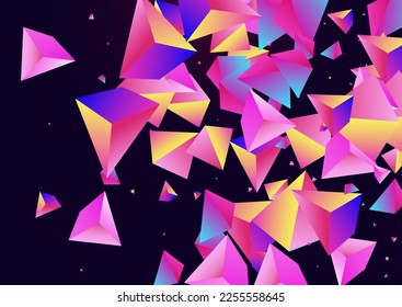 Holographic Glass Vector Dark Violet Background. Rainbow Minimal Stone Banner. Bright Technology Polyhedron Presentation. Cosmic Geometric Trendy Flyer.