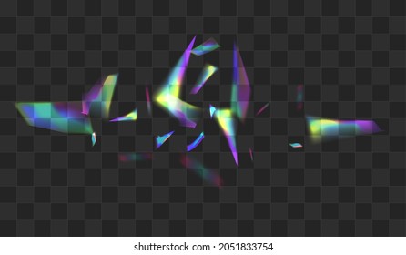 Holographic Glints Vector Transparent Background. Iridescent Foil Metal Branch. Neon Sparkle Paper Illustration. Shiny Flying Refraction Pattern.