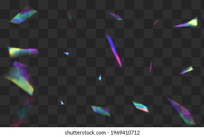 Holographic Glitch Vector Transparent Background. Shiny Lens Glint Brochure. Neon Cristal Overlay Pattern. Rainbow Paper Reflection Branch.